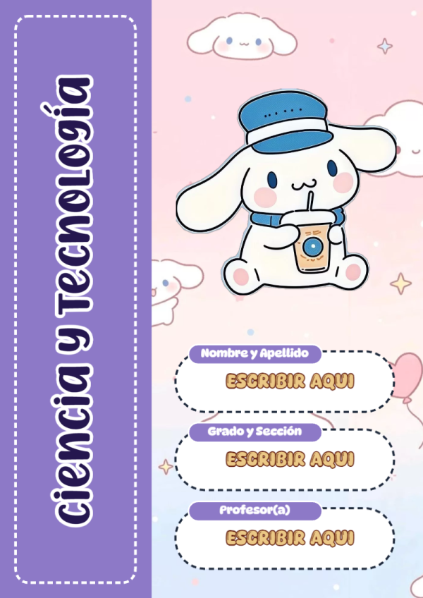 Portada de Cinnamoroll de Ciencia y Tecnología para cuaderno colorida y creativa - diseño exclusivo y original