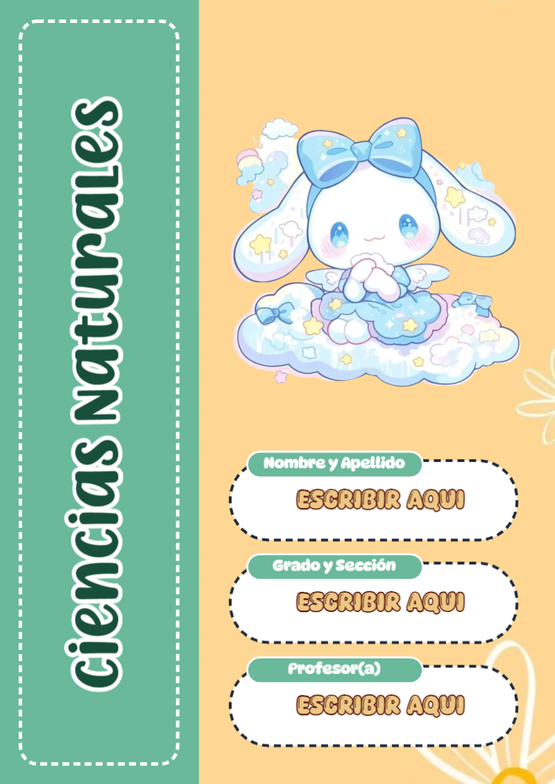 Portada de Cinnamoroll de Ciencias Naturales Editable para Imprimir Gratis