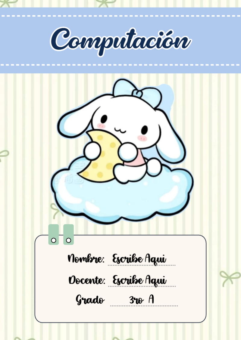 Portada de Cinnamoroll de Computación para cuaderno para primaria - versión premium para imprimir