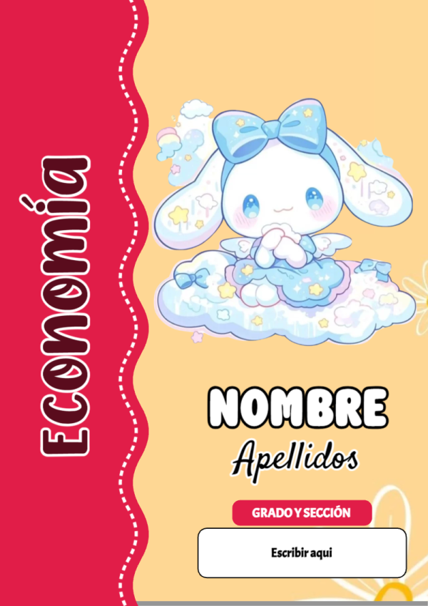 Portada de Cinnamoroll de Economía para cuaderno en tamaño A4 - con colores vivos y llamativos