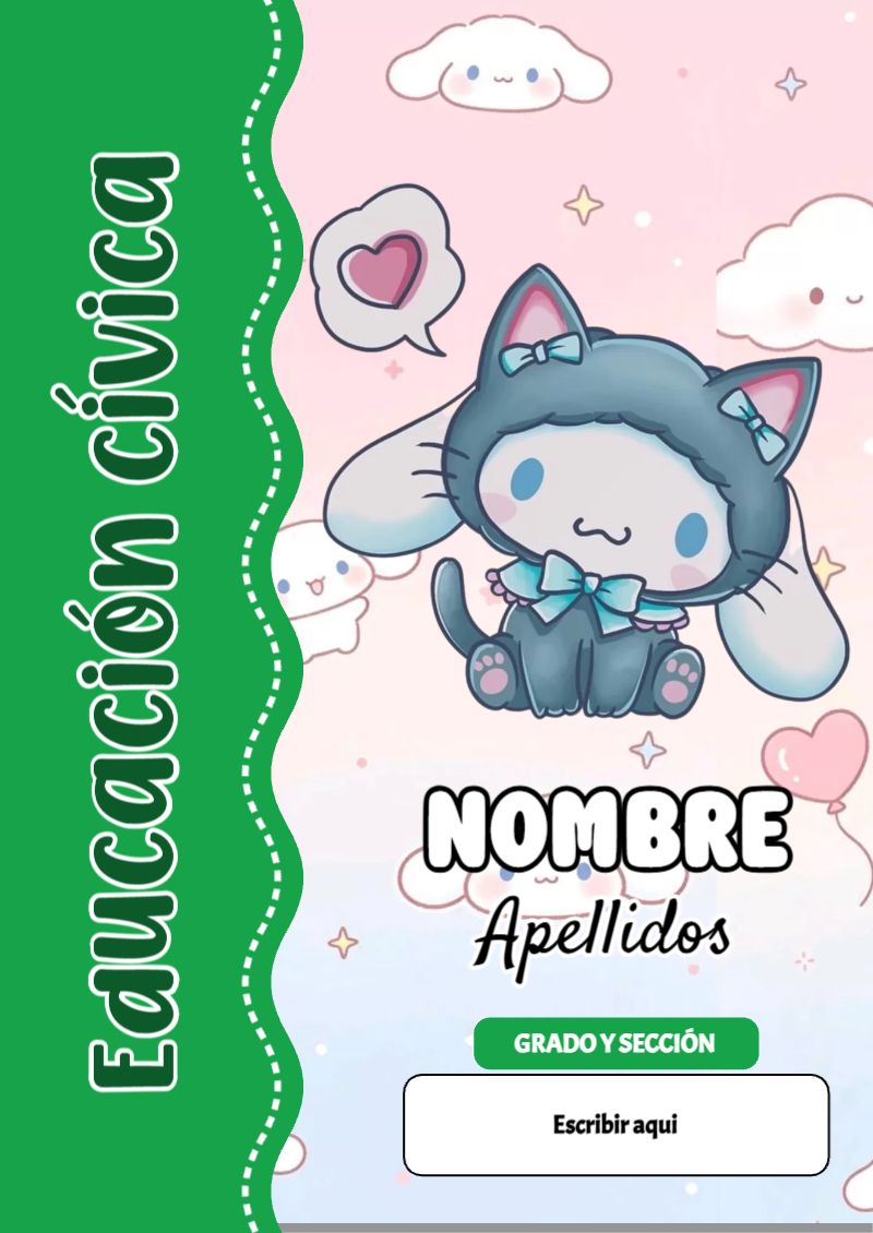 Portada de Cinnamoroll de Educación Cívica Editable para Imprimir Gratis