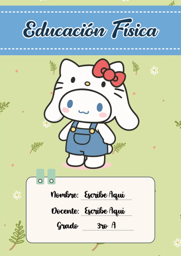 Portada de Cinnamoroll de Educación Física para cuaderno para primaria - perfecto para organizar tus apuntes