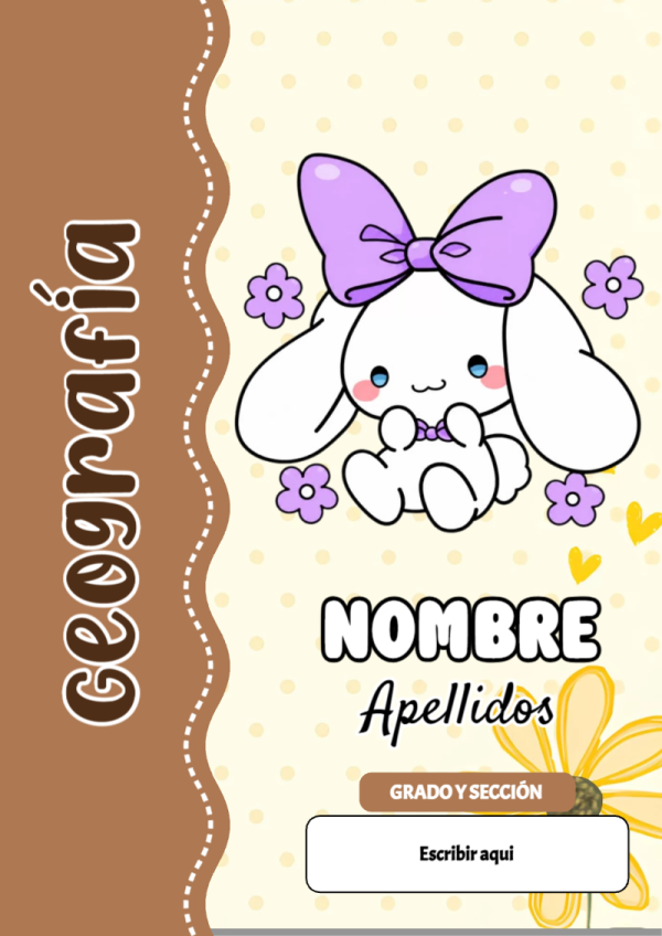 Portada de Cinnamoroll de Geografía para cuaderno en formato A4 - versión premium para imprimir
