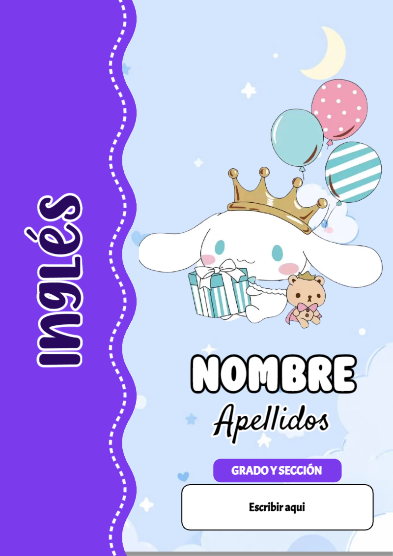 Portada de Cinnamoroll de Inglés para cuaderno decorativa y bonita - ideal para cuadernos de espiral