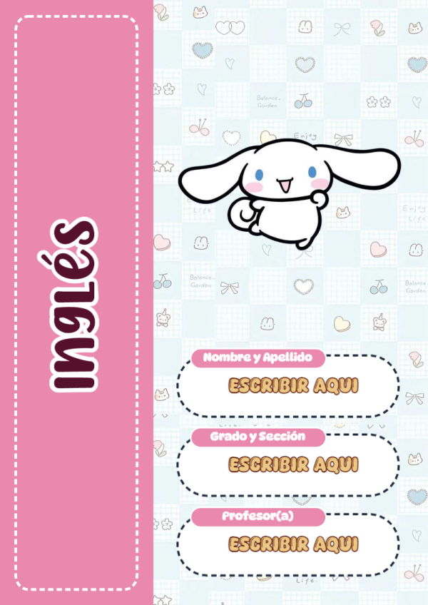 Portada de Cinnamoroll de Inglés para cuaderno para clases - creación especial de Mini Canva