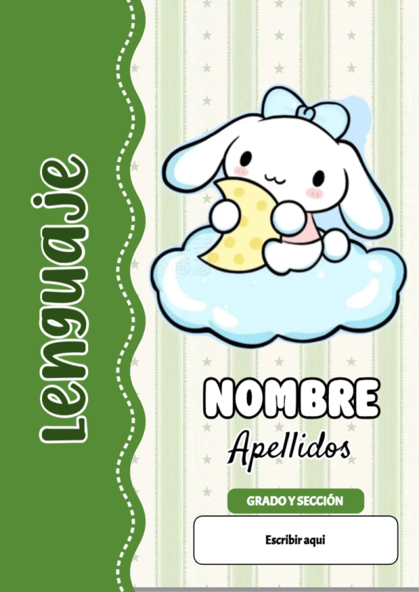 Portada de Cinnamoroll de Lenguaje para cuaderno con diseño escolar - perfecto para organizar tus apuntes