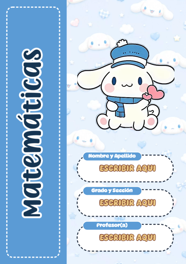 Portada de Cinnamoroll de Matemáticas para cuaderno con estilo creativo - versión premium para imprimir