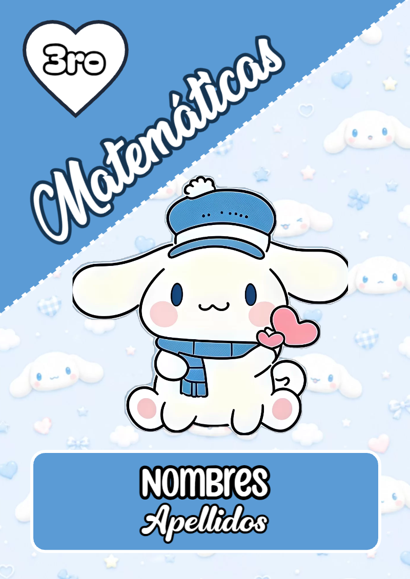 Portada de Cinnamoroll de Matemáticas para cuaderno en formato A4 - ideal para el nuevo año escolar
