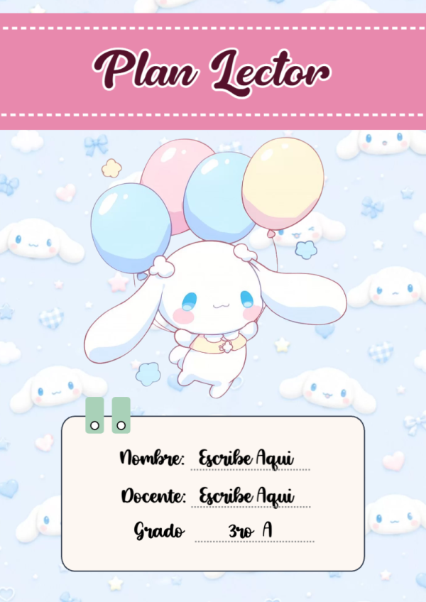Portada de Cinnamoroll de Plan Lector para cuaderno para primaria - ideal para el nuevo año escolar
