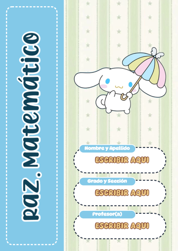Portada de Cinnamoroll de Raz. Matemático para cuaderno para estudiantes - versión premium para imprimir
