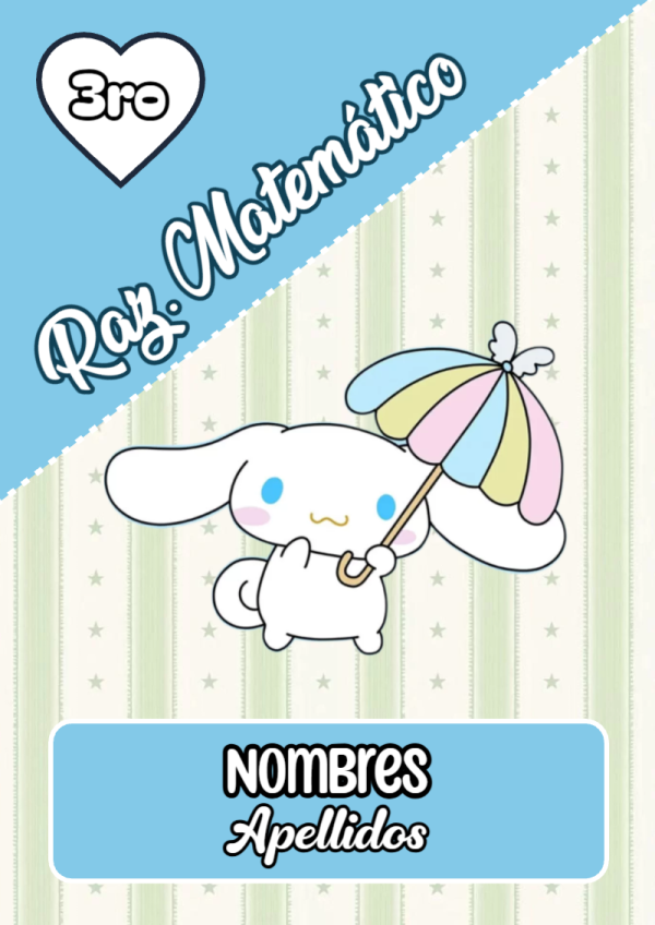 Portada de Cinnamoroll de Raz. Matemático para cuaderno escolar creativa - formato digital listo para usar