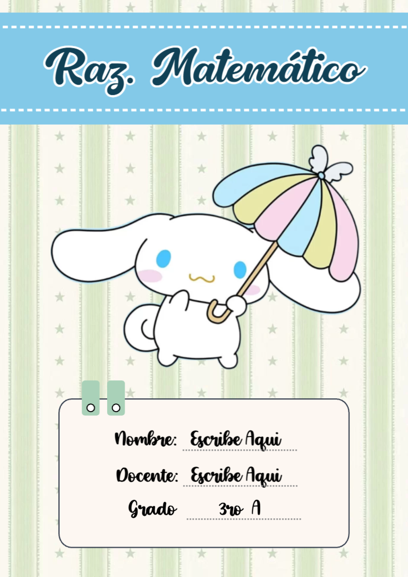 Portada de Cinnamoroll de Raz. Matemático Editable para Imprimir Gratis