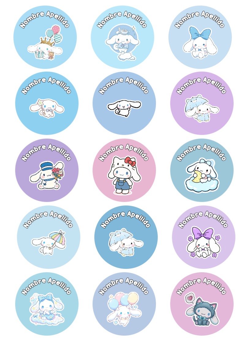Etiquetas adhesivas de CINNAMOROLL Escolares para imprimir gratis - para el regreso a clases