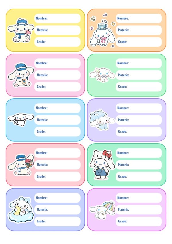 Etiquetas adhesivas de CINNAMOROLL para imprimir gratis - para todas las edades y grados