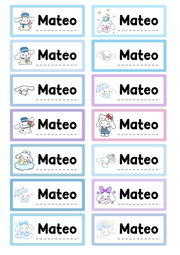 Plantilla de etiquetas escolares de CINNAMOROLL para imprimir - disponible para descarga gratuita