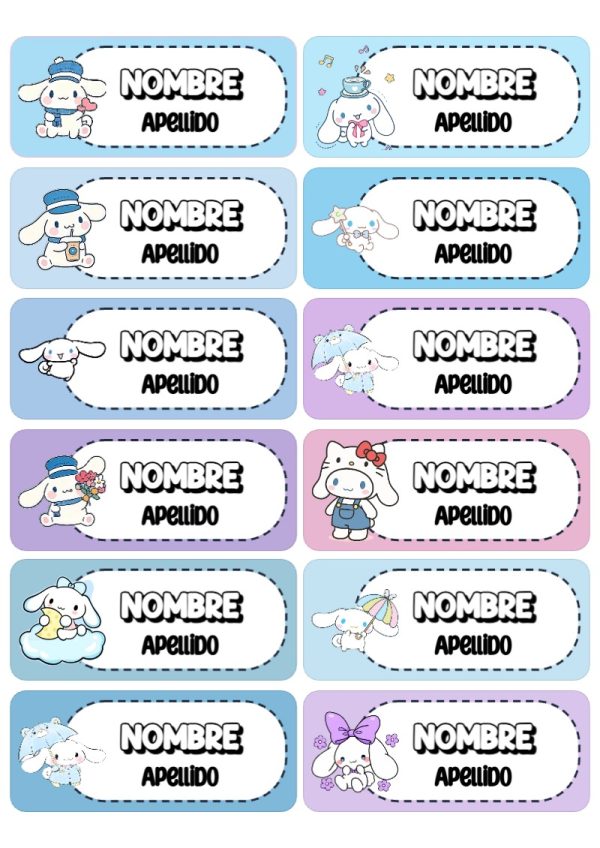 Etiquetas personalizadas de CINNAMOROLL para imprimir en A4 - para personalizar tus materias