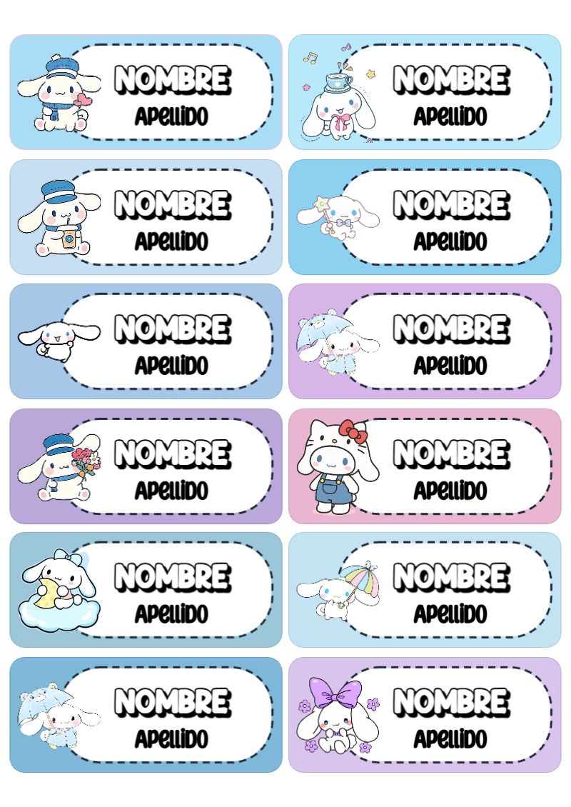Etiquetas Escolares de CINNAMOROLL para Cuadernos Imprimir Gratis