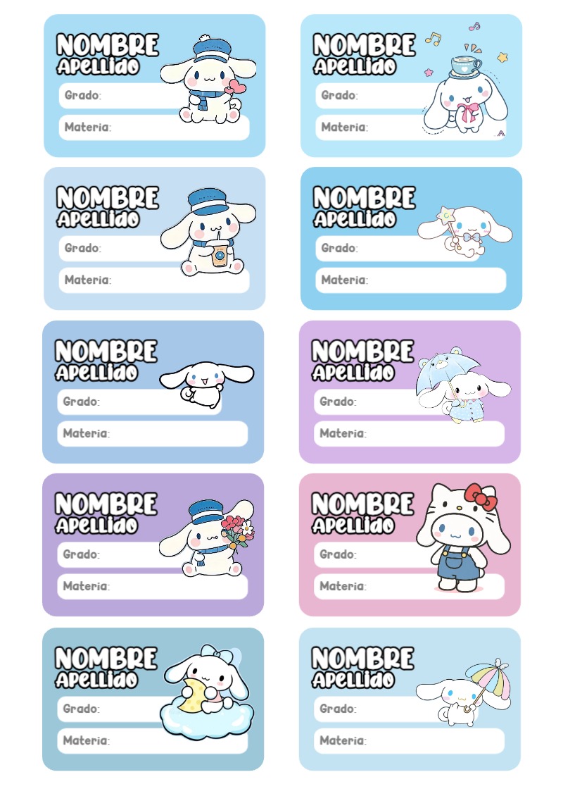 Etiquetas adhesivas de CINNAMOROLL para imprimir gratis - diseño escolar moderno