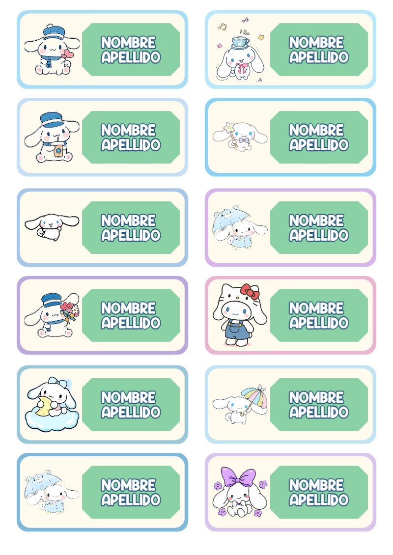 Etiquetas Escolares de CINNAMOROLL para Cuadernos Imprimir Gratis