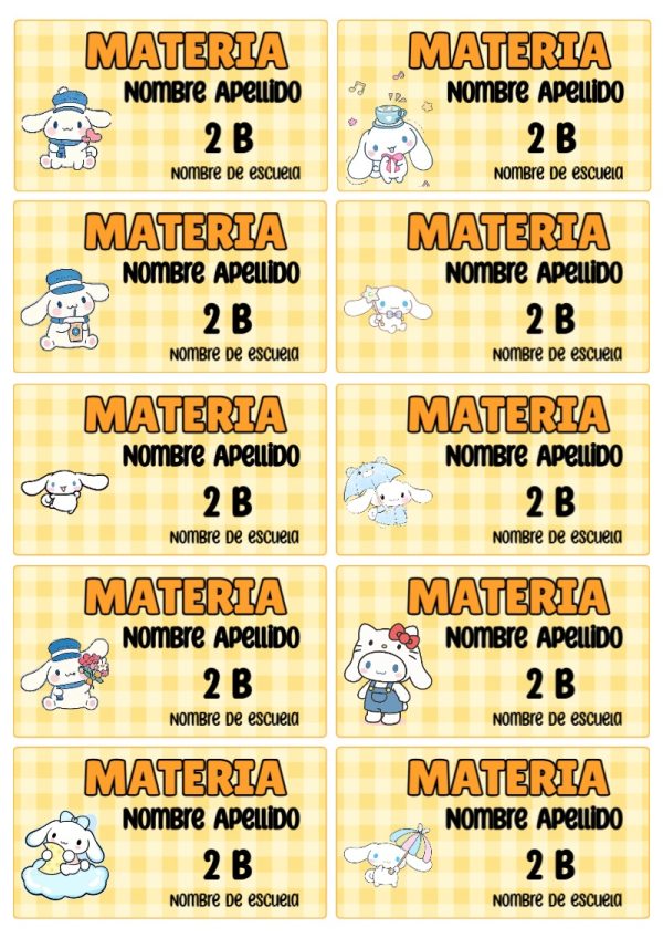 Etiquetas escolares de CINNAMOROLL bonitas para imprimir - ideal para el nuevo año escolar