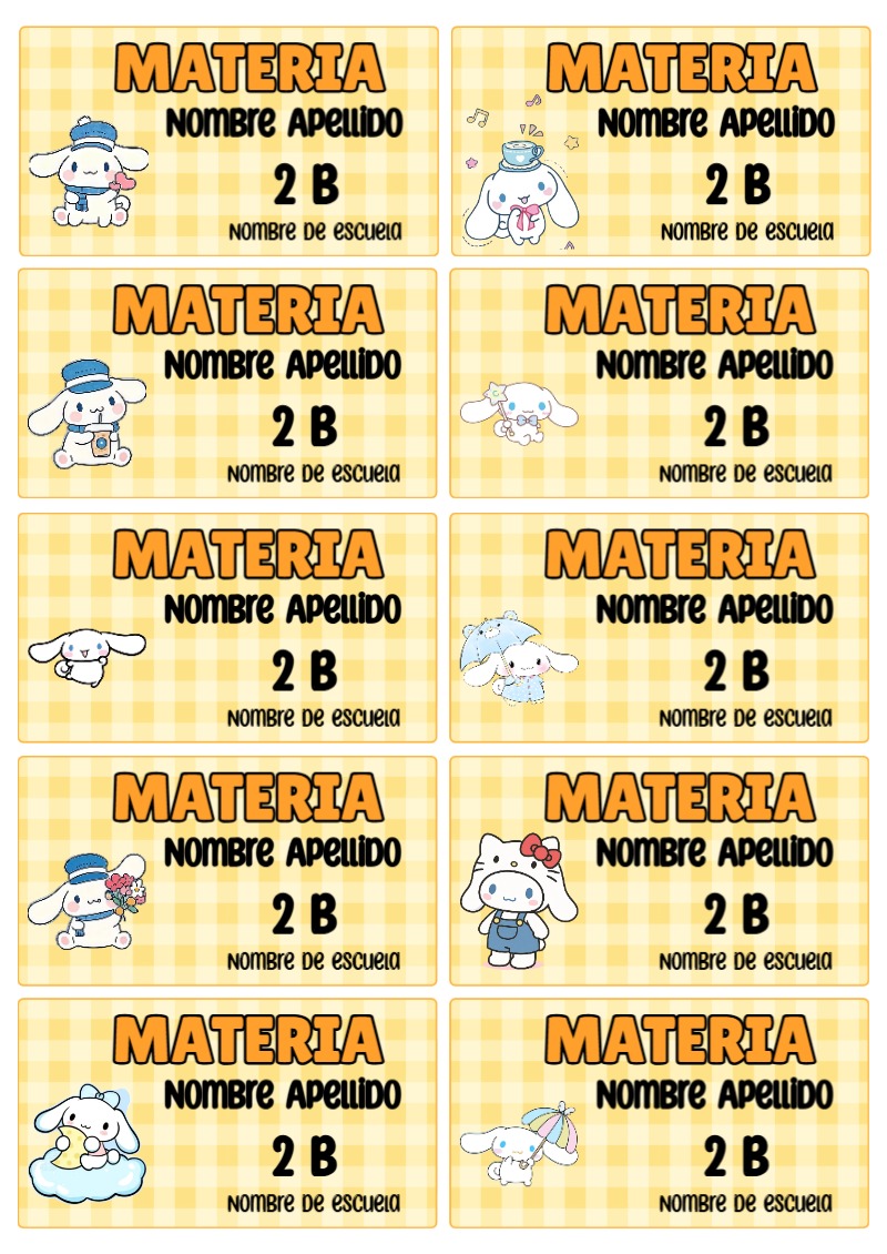 Etiquetas Escolares de CINNAMOROLL para Cuadernos Imprimir Gratis