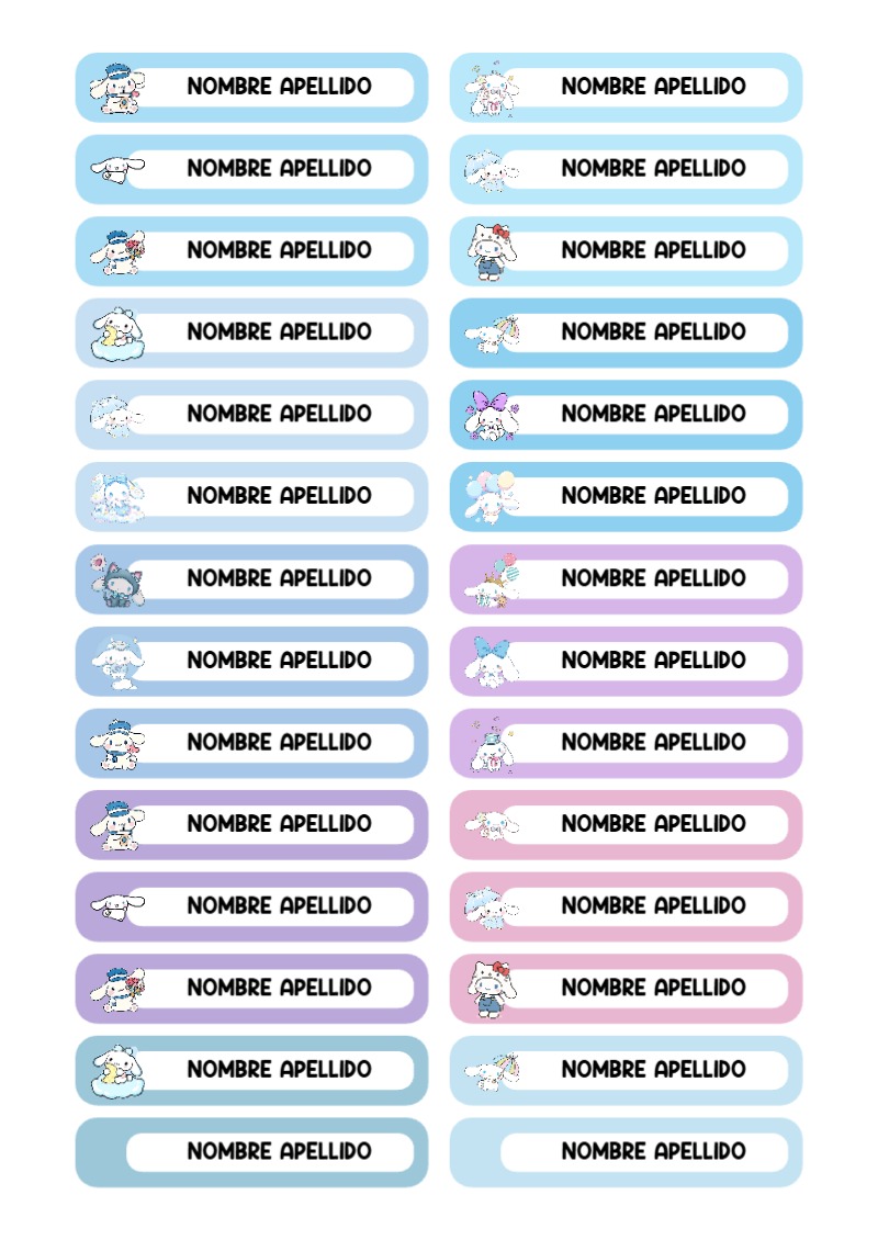 Etiquetas Escolares de CINNAMOROLL para Cuadernos Imprimir Gratis