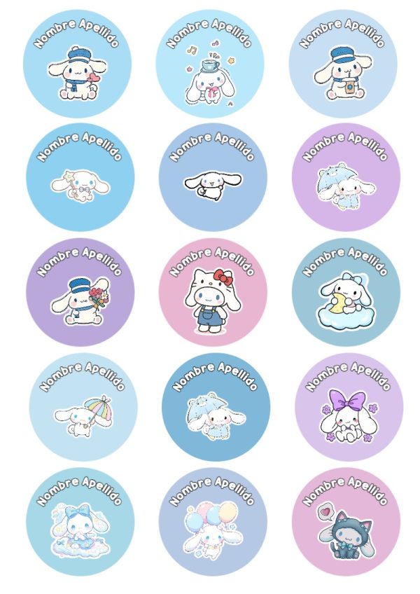 Etiquetas adhesivas de CINNAMOROLL para imprimir gratis - tendencia educativa 2026