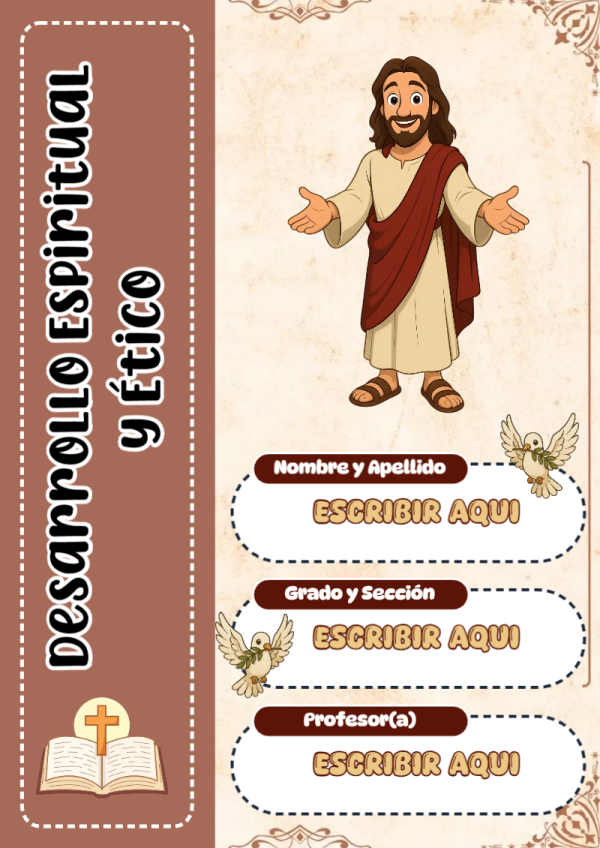 Portada de Desarrollo Espiritual y Ético para cuaderno personalizada para imprimir - diseño escolar moderno