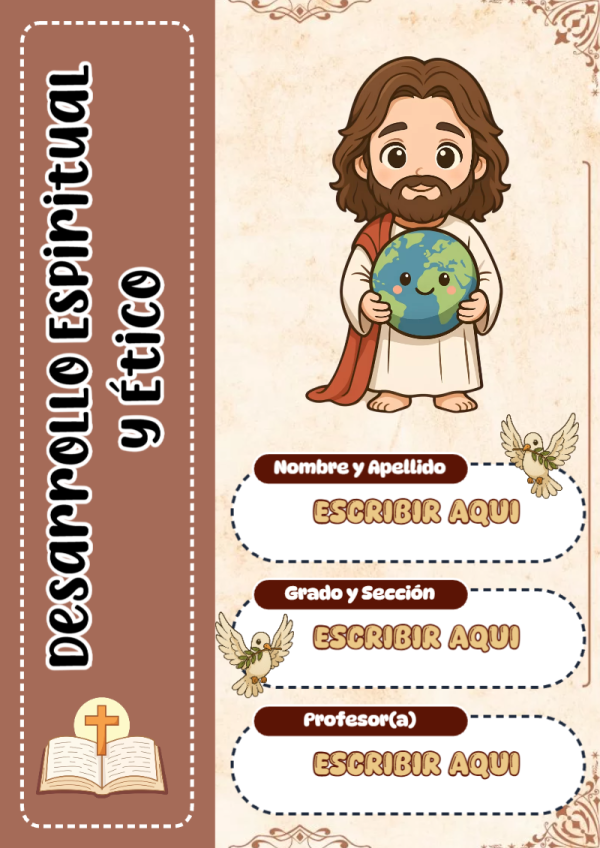 Portada de Desarrollo Espiritual y Ético para cuaderno con estilo infantil - tendencia educativa 2026