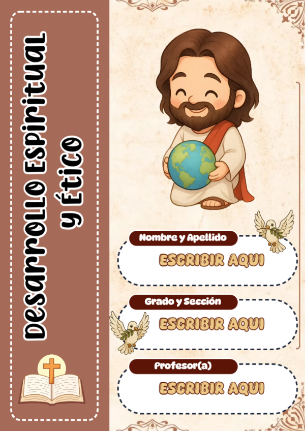 Portada de Desarrollo Espiritual y Ético para cuaderno con estilo infantil - ideal para el nuevo año escolar