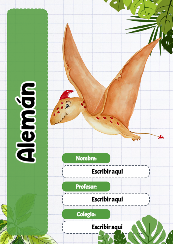 Portada de Dinosaurio de Alemán para cuaderno en tamaño A4 - diseño exclusivo y original