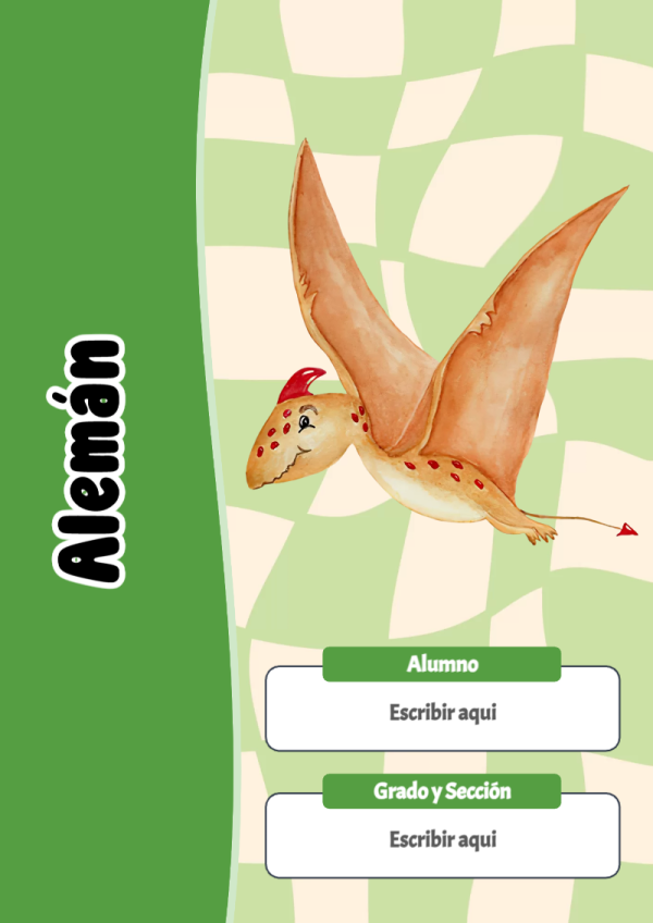 Portada de Dinosaurio de Alemán para cuaderno para clases - versión premium para imprimir