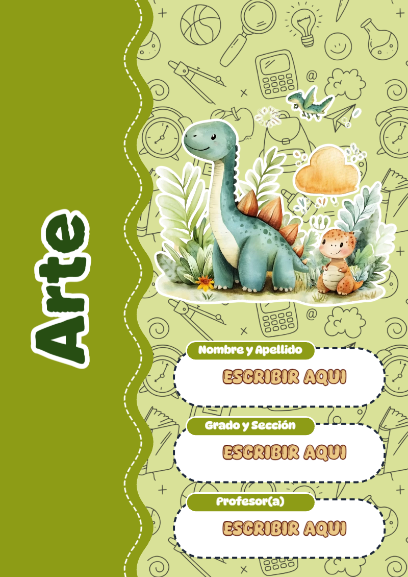 Portada de Dinosaurio de Arte Editable para Imprimir Gratis