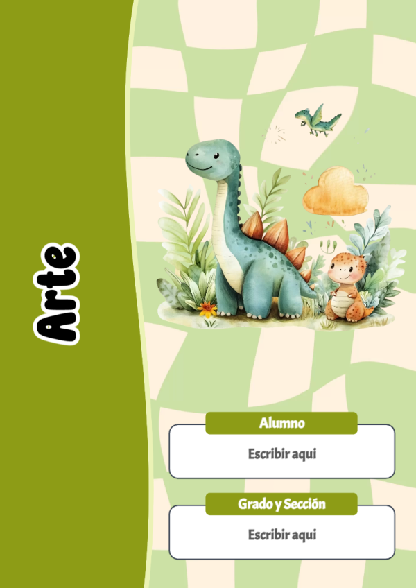 Portada de Dinosaurio de Arte para cuaderno escolar para imprimir gratis - ideal para cuadernos de espiral