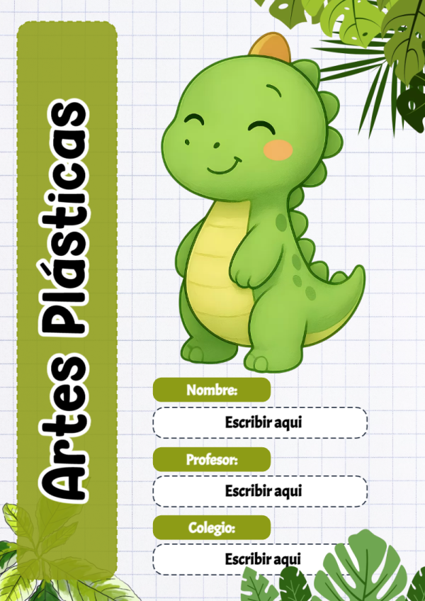 Portada de Dinosaurio de Artes Plásticas para cuaderno para niños de primaria - diseño exclusivo y original