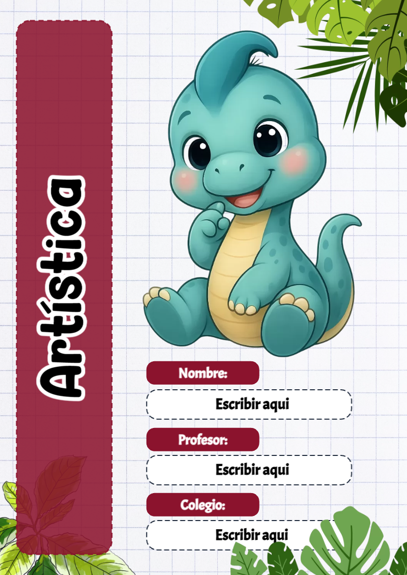 Portada de Dinosaurio de Artística para cuaderno para estudiantes - formato digital listo para usar