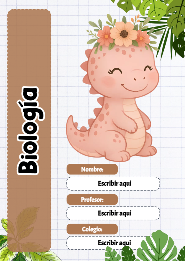 Portada de Dinosaurio de Biología para cuaderno en formato A4 - para todas las edades y grados