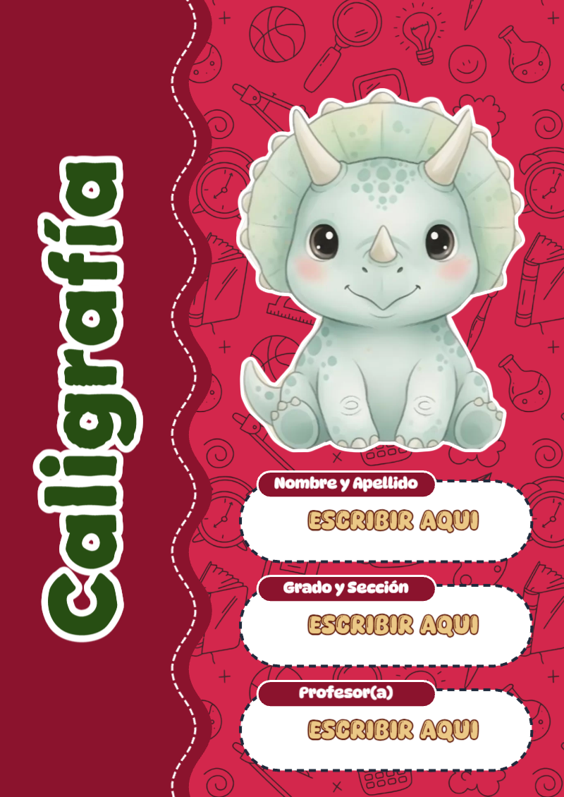 Portada de Dinosaurio de Caligrafía Editable para Imprimir Gratis