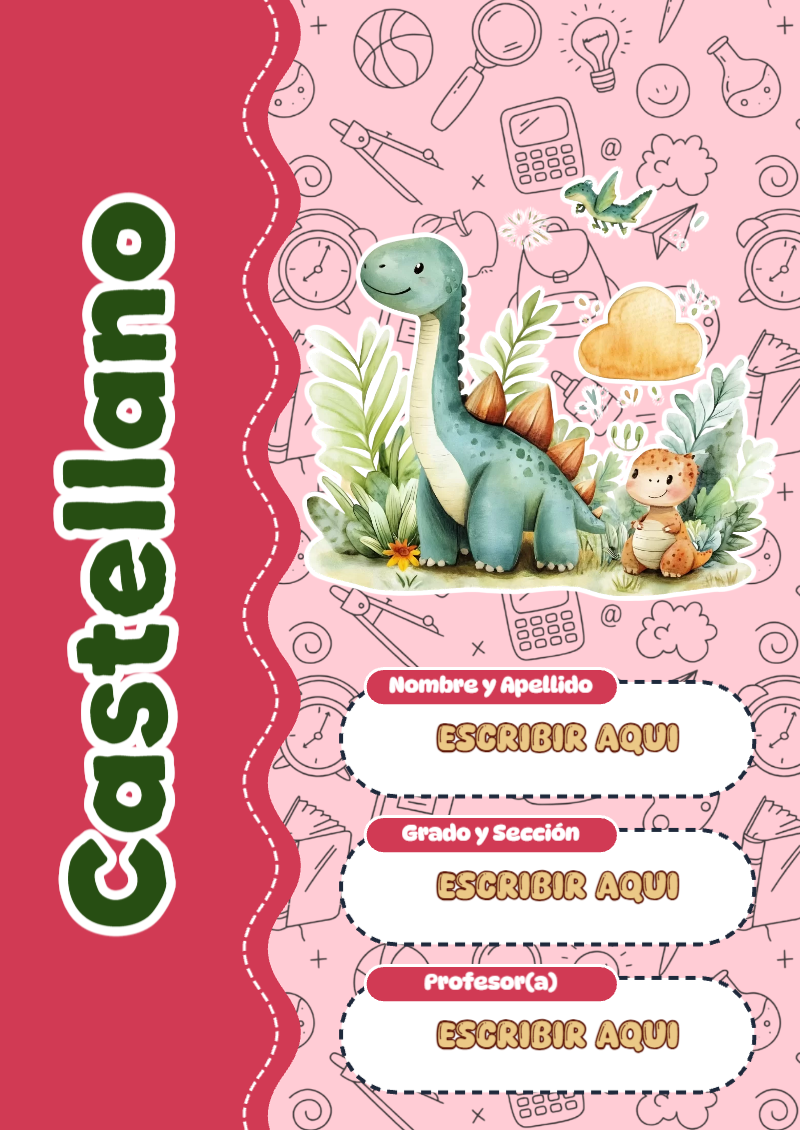 Portada de Dinosaurio de Castellano Editable para Imprimir Gratis