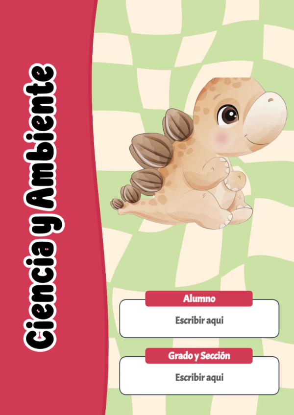 Portada de Dinosaurio de Ciencia y Ambiente para cuaderno llamativa y bonita - diseño exclusivo y original