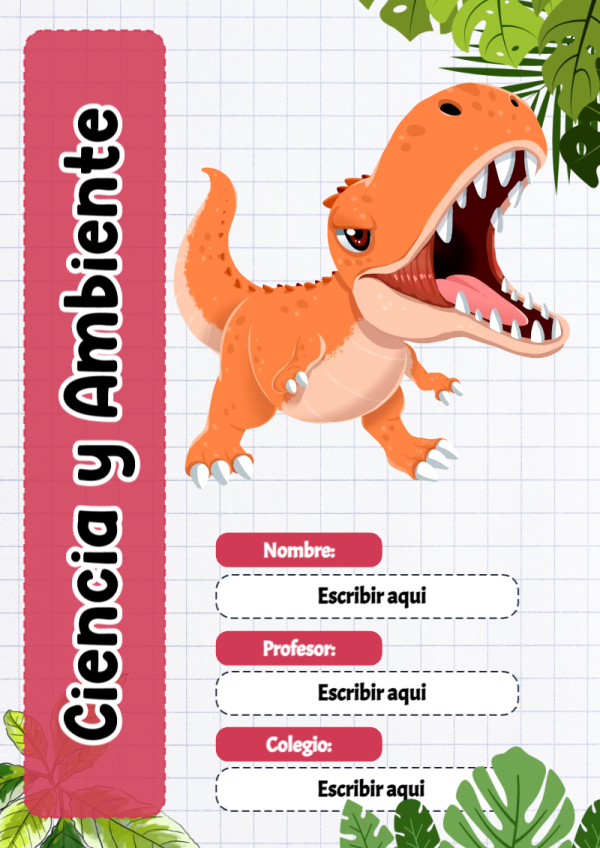 Portada de Dinosaurio de Ciencia y Ambiente para cuaderno llamativa y bonita - ideal para el nuevo año escolar