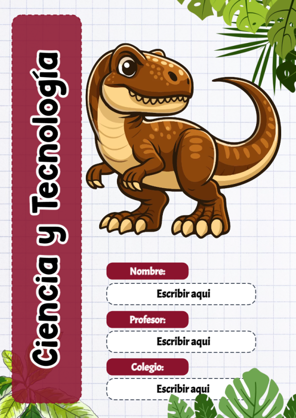 Portada de Dinosaurio de Ciencia y Tecnología para cuaderno con diseño escolar - para todas las edades y grados