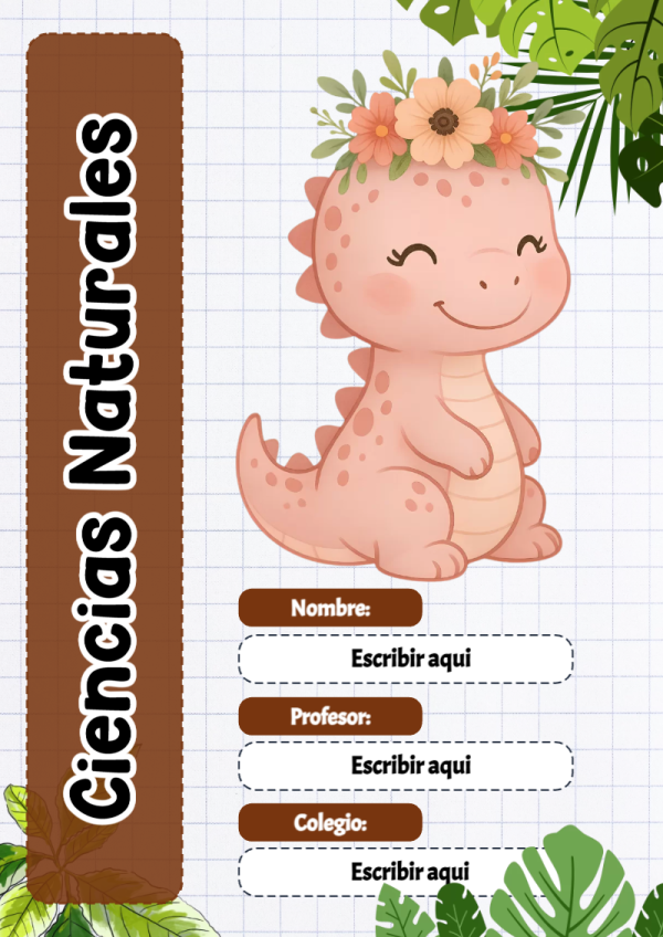 Portada de Dinosaurio de Ciencias Naturales para cuaderno escolar creativa - estilo único para estudiantes