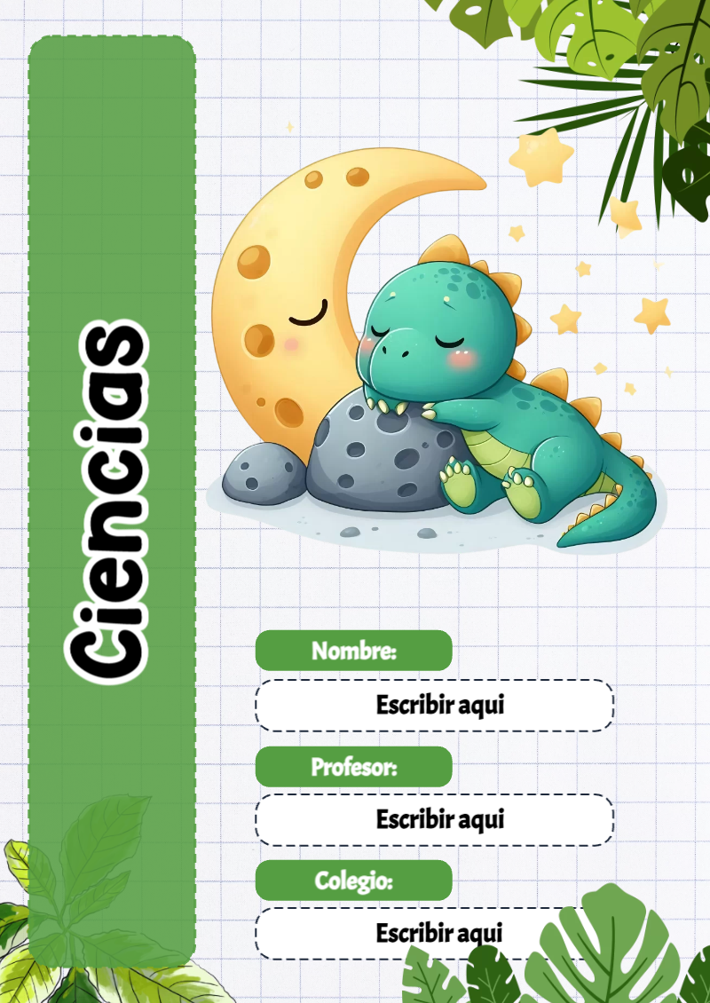 Portada de Dinosaurio de Ciencias para cuaderno personalizada para imprimir - para el regreso a clases
