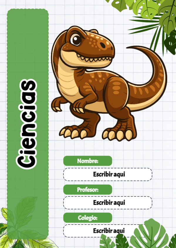 Portada de Dinosaurio de Ciencias para cuaderno bonita para imprimir - para todas las edades y grados