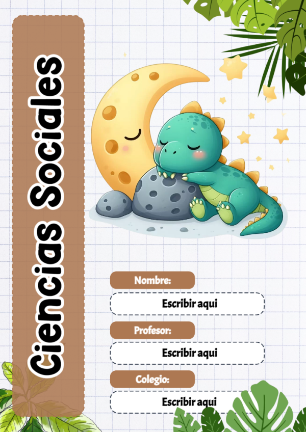 Portada de Dinosaurio de Ciencias Sociales para cuaderno con diseño bonito - estilo único para estudiantes