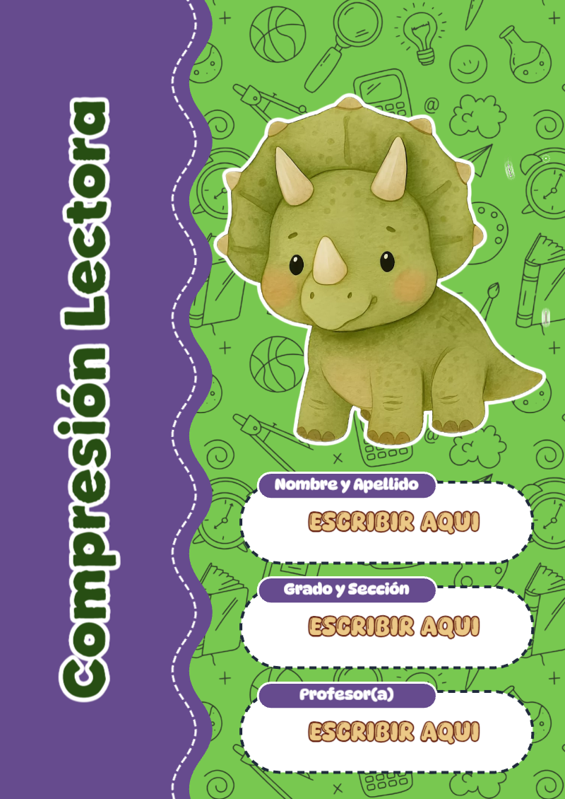 Portada de Dinosaurio de Compresión Lectora Editable para Imprimir Gratis