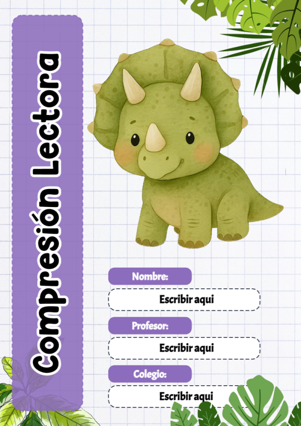 Portada de Dinosaurio de Compresión Lectora para cuaderno decorativa y bonita - ideal para cuadernos de espiral