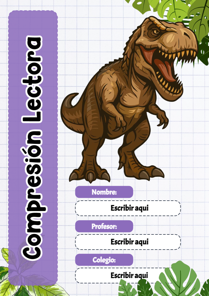 Portada de Dinosaurio de Compresión Lectora para cuaderno para niños de primaria - creación especial de Mini Canva