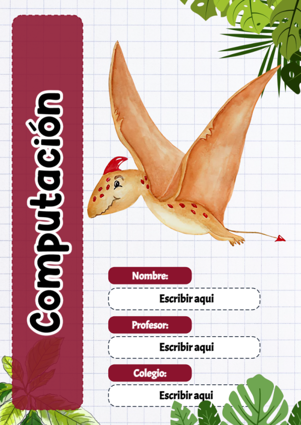 Portada de Dinosaurio de Computación para cuaderno para primaria - creación especial de Mini Canva